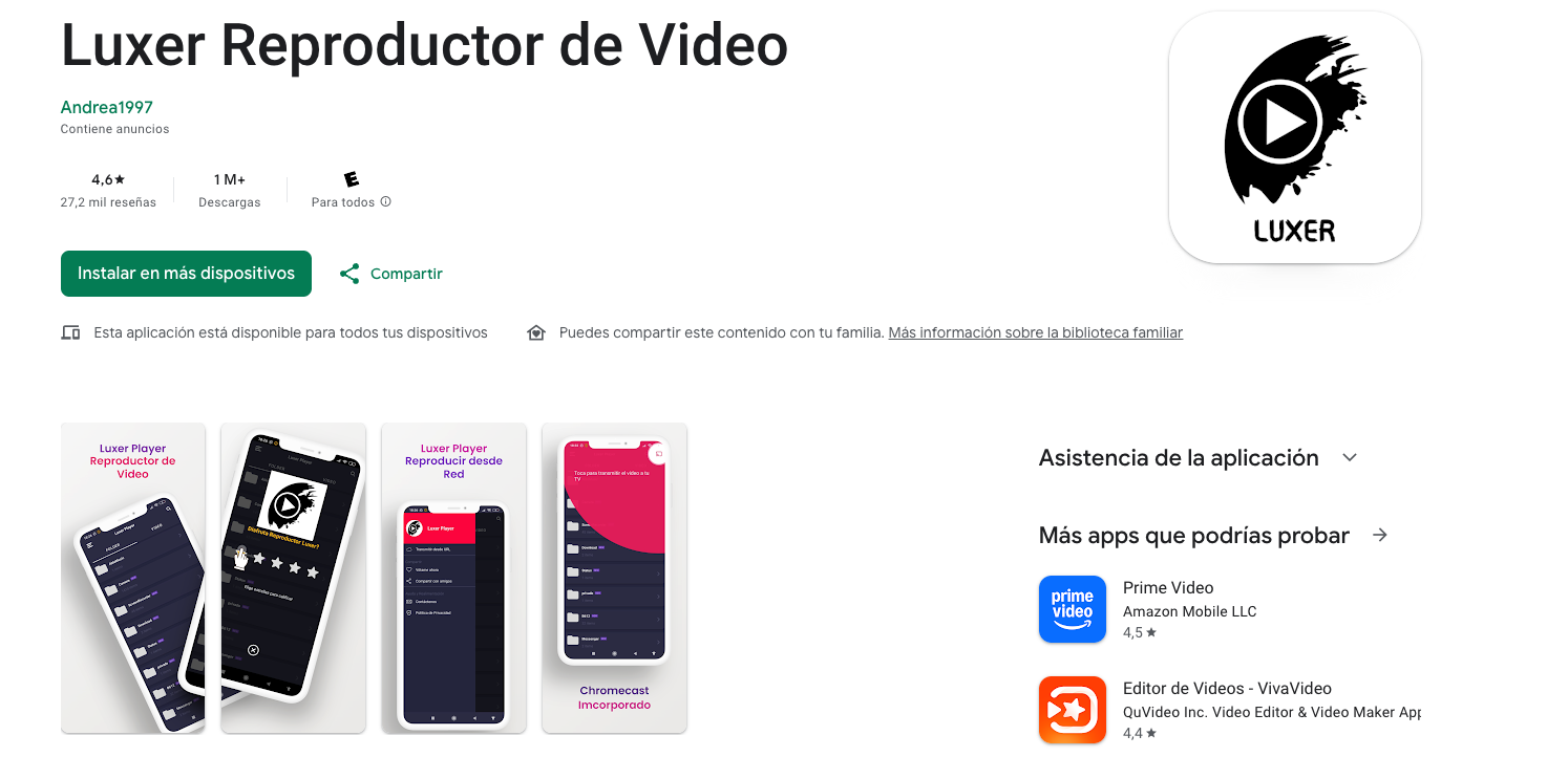 Captura de Luxer Player en Google Play